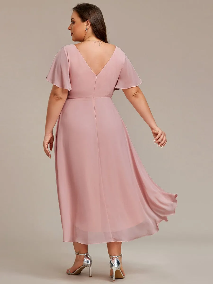 Chic V Neck High-Low Wedding Guest Dress