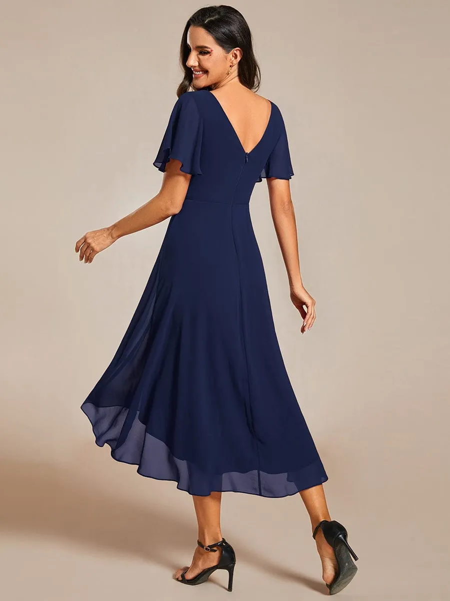 Chic V Neck High-Low Wedding Guest Dress