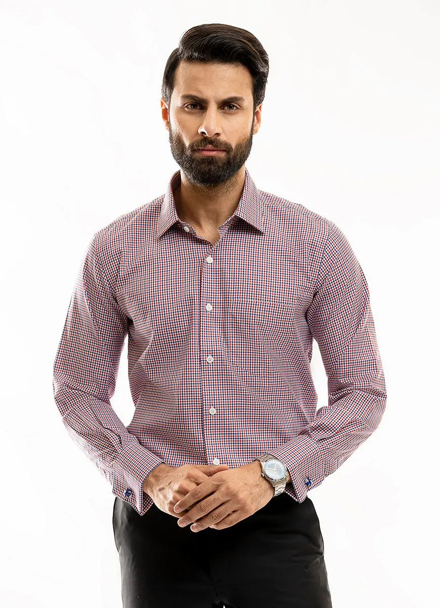 Classic Checks-Red & Blue on White Base, Supernova Gold, Formal Shirt