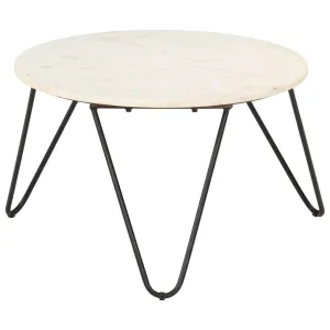 Coffee Table White 65x65x42 cm Real Stone with Marble Texture