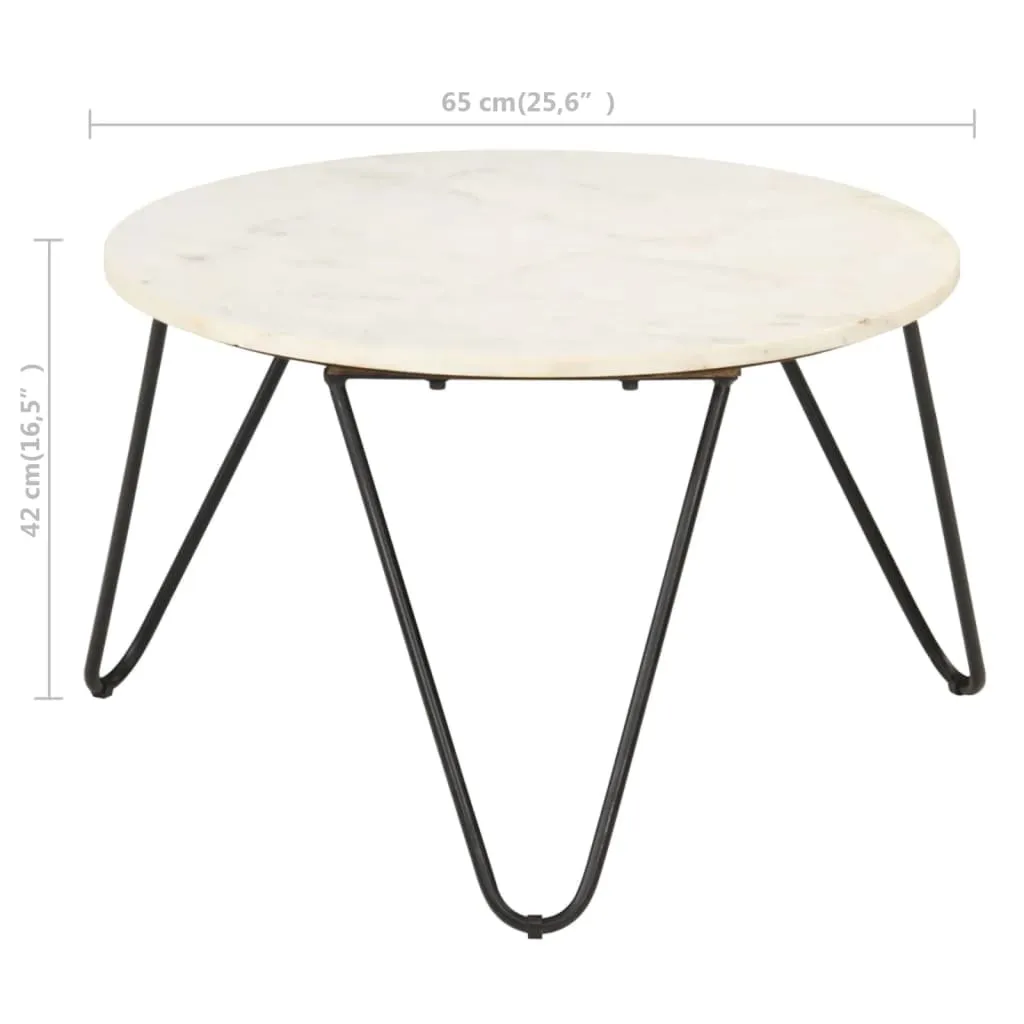 Coffee Table White 65x65x42 cm Real Stone with Marble Texture