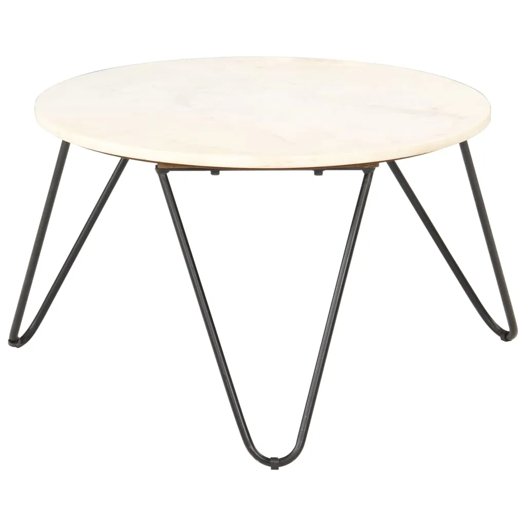 Coffee Table White 65x65x42 cm Real Stone with Marble Texture