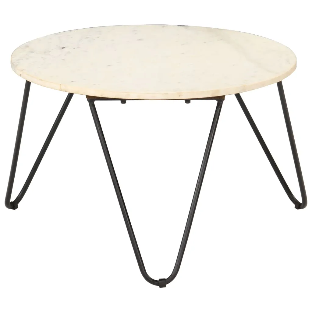 Coffee Table White 65x65x42 cm Real Stone with Marble Texture