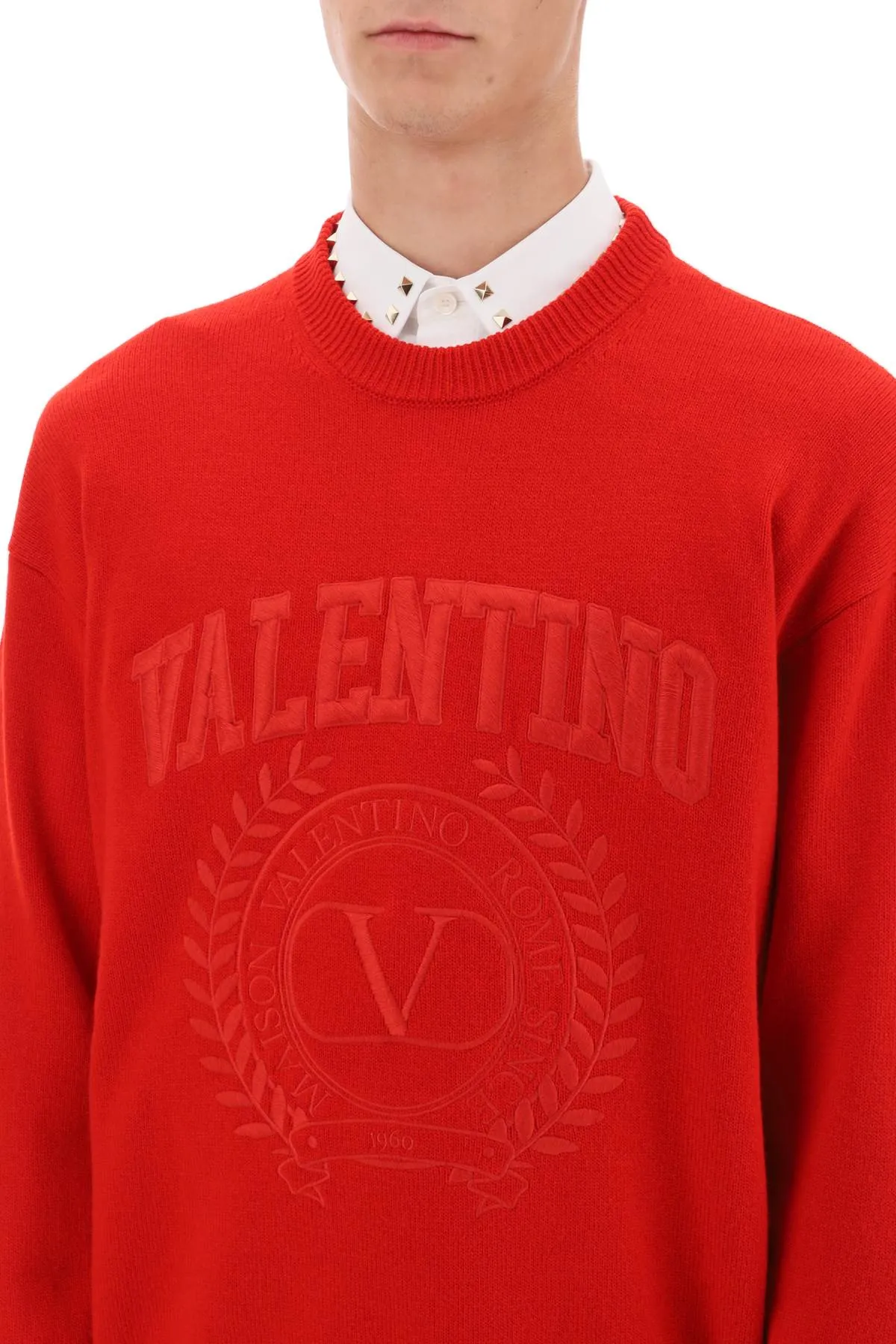 crew-neck sweater with maison valentino embroidery