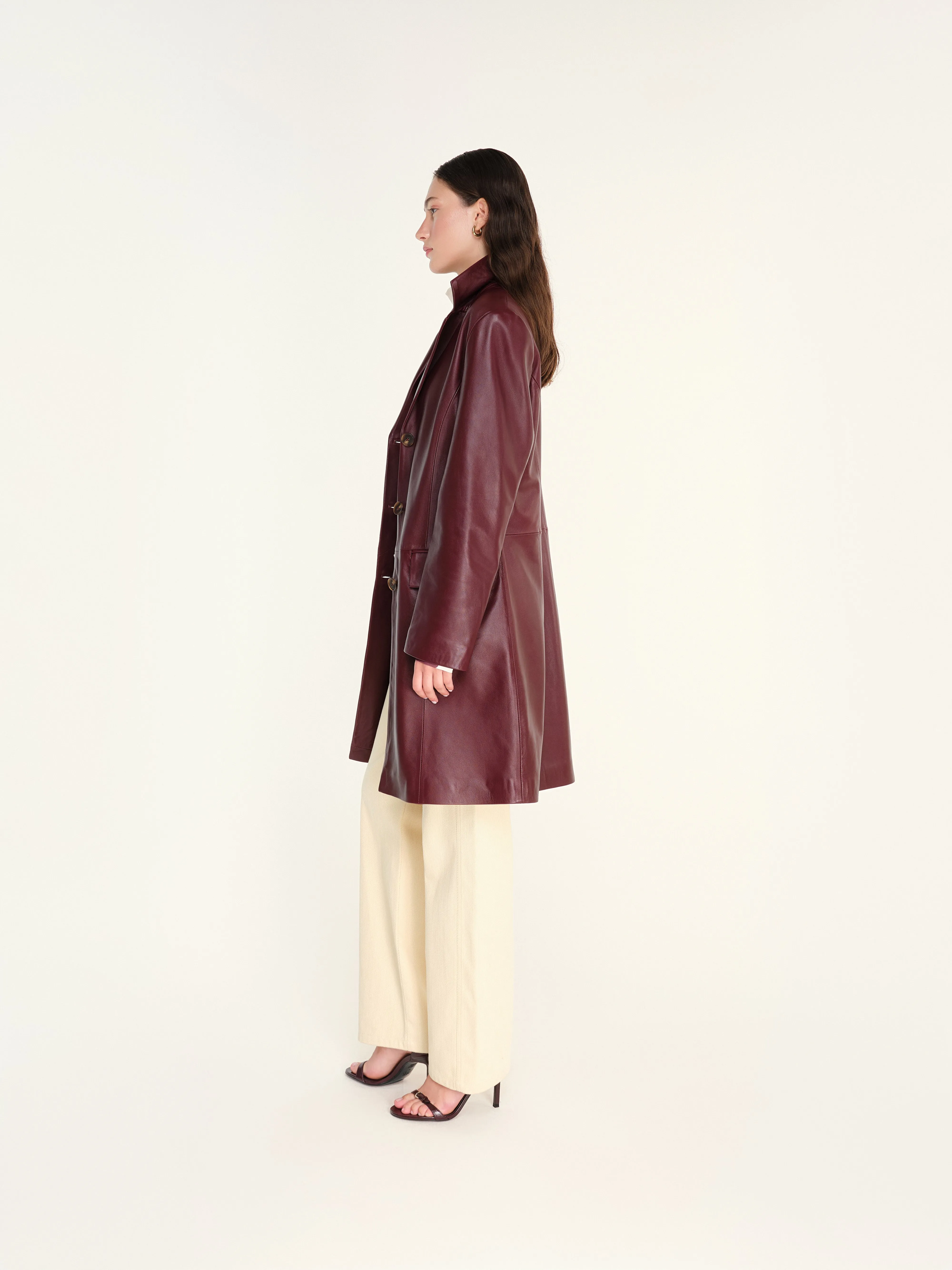 DINA - Mid-length leather blazer with pockets