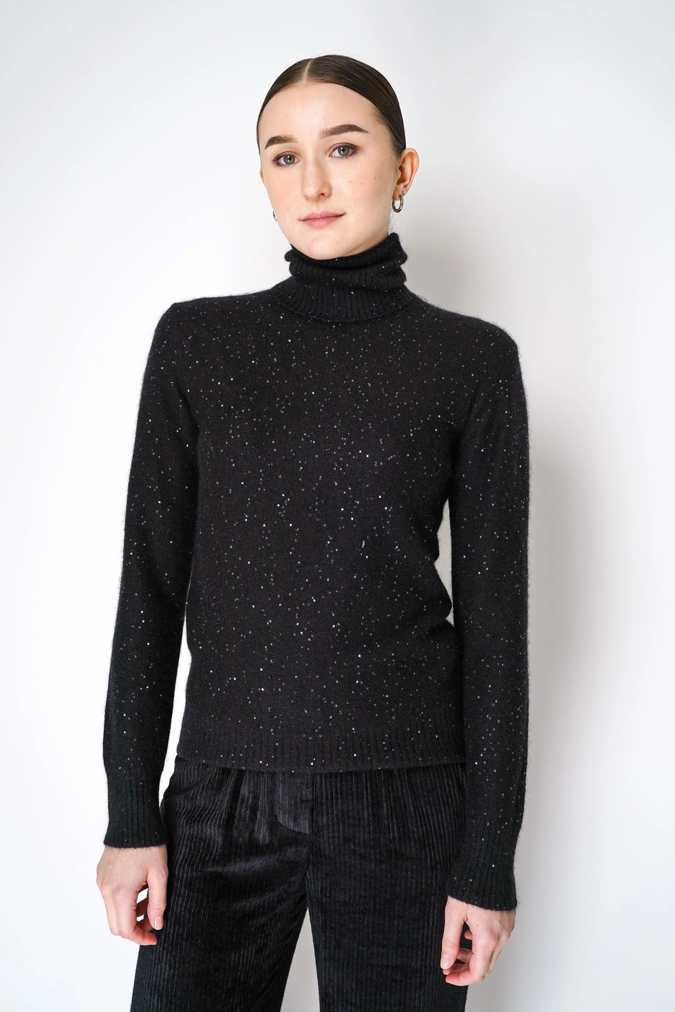 Fabiana Filippi Cashmere Blend Knit Sequined Turtleneck Sweater in Black