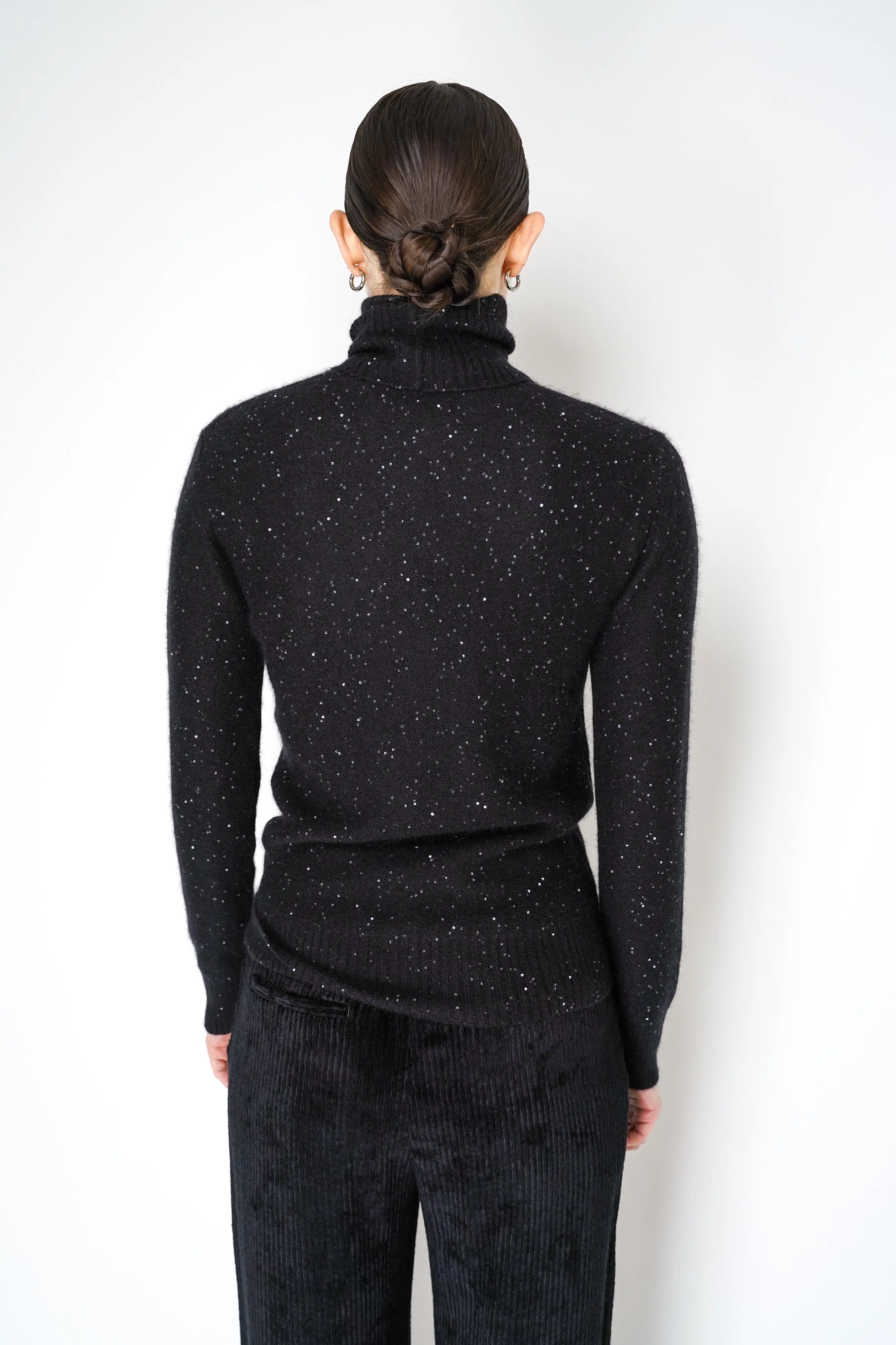 Fabiana Filippi Cashmere Blend Knit Sequined Turtleneck Sweater in Black