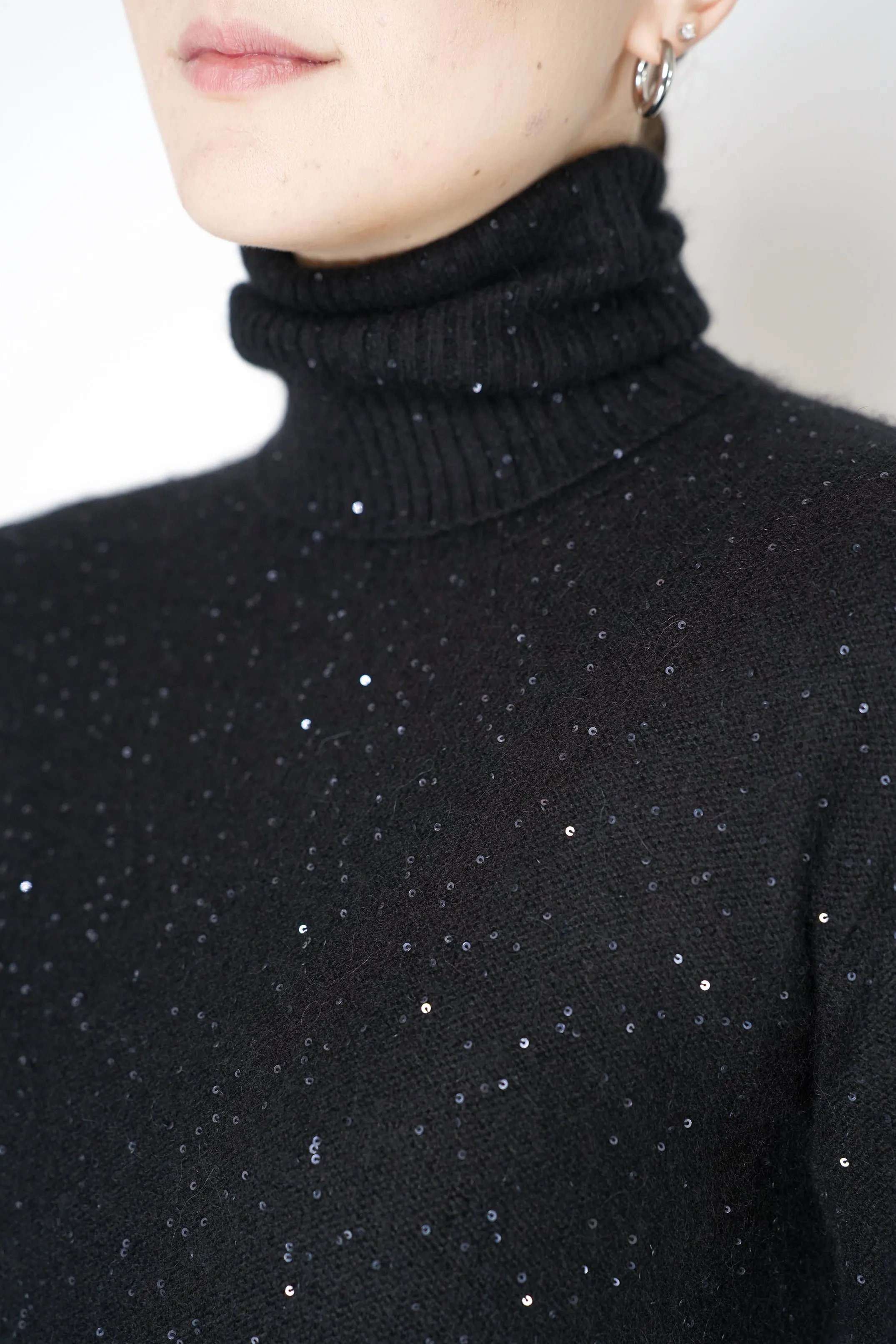 Fabiana Filippi Cashmere Blend Knit Sequined Turtleneck Sweater in Black