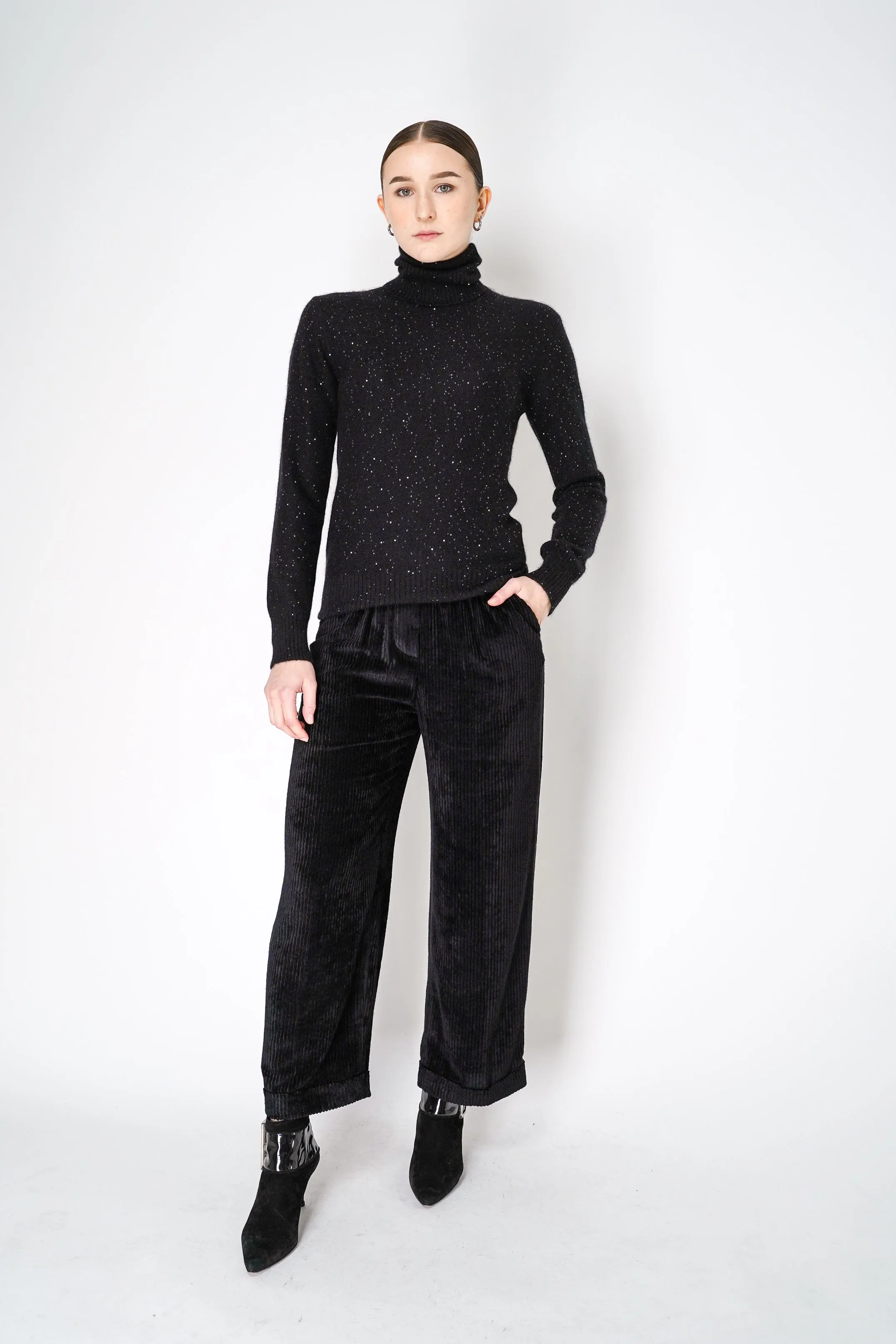 Fabiana Filippi Cashmere Blend Knit Sequined Turtleneck Sweater in Black