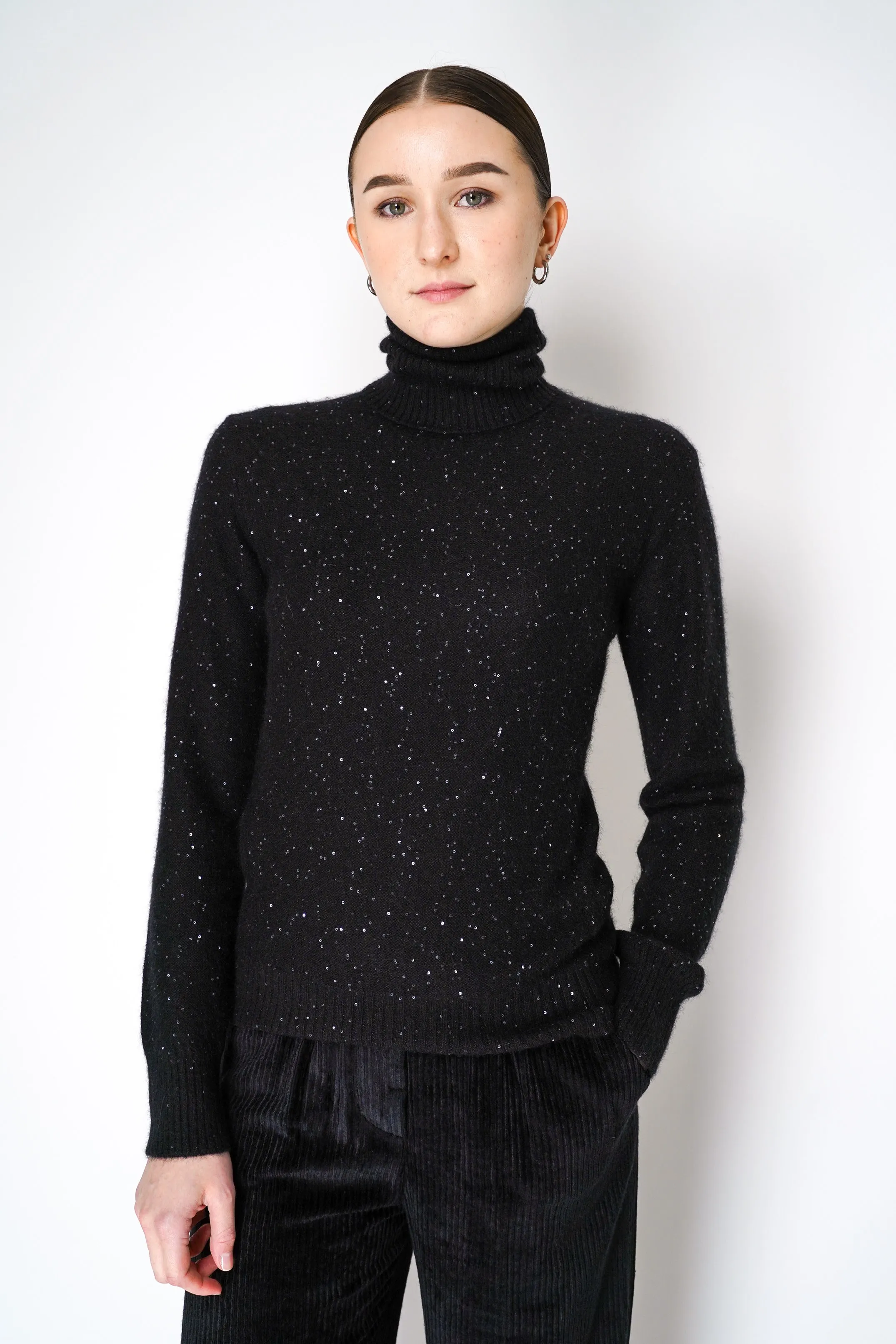 Fabiana Filippi Cashmere Blend Knit Sequined Turtleneck Sweater in Black