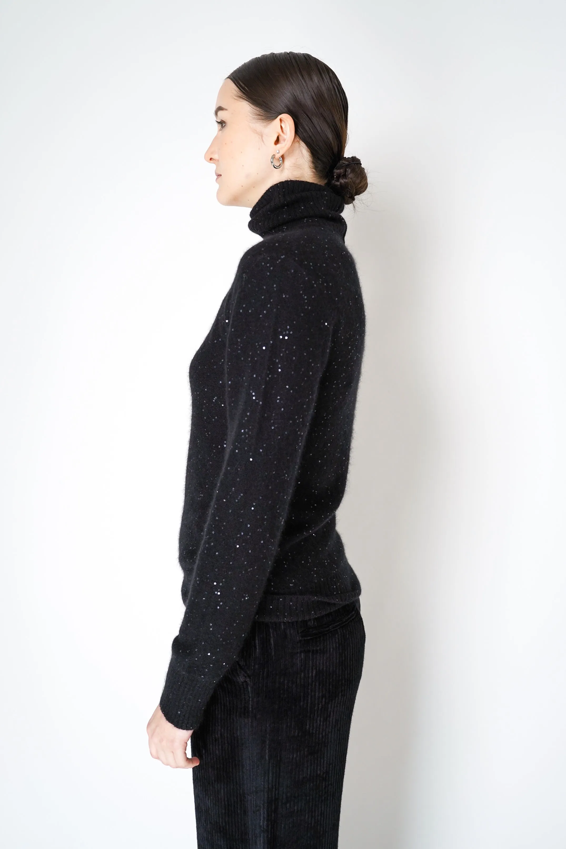 Fabiana Filippi Cashmere Blend Knit Sequined Turtleneck Sweater in Black