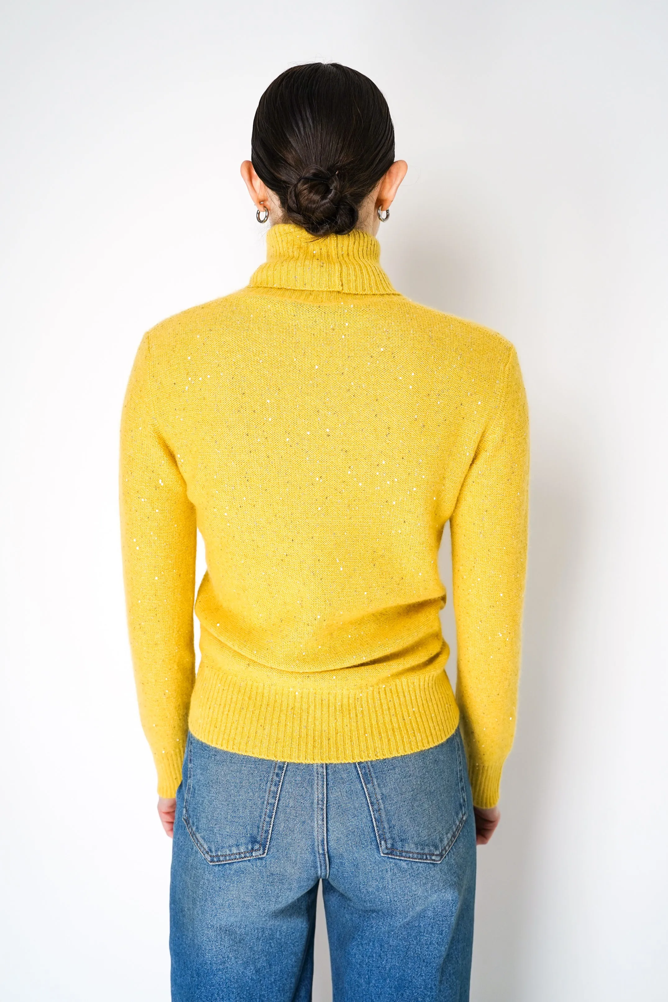 Fabiana Filippi Cashmere Blend Knit Sequined Turtleneck Sweater in Yellow