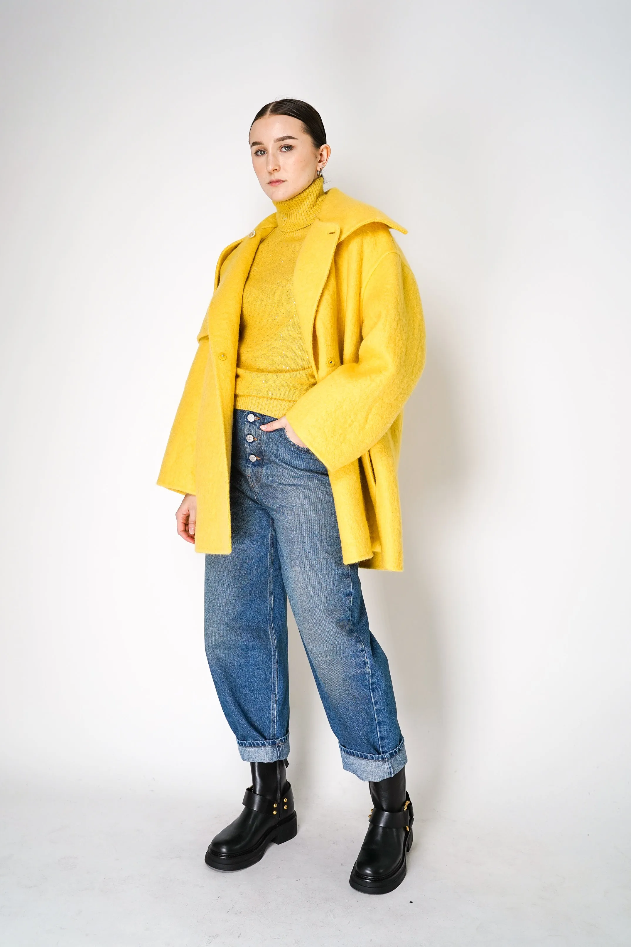 Fabiana Filippi Cashmere Blend Knit Sequined Turtleneck Sweater in Yellow