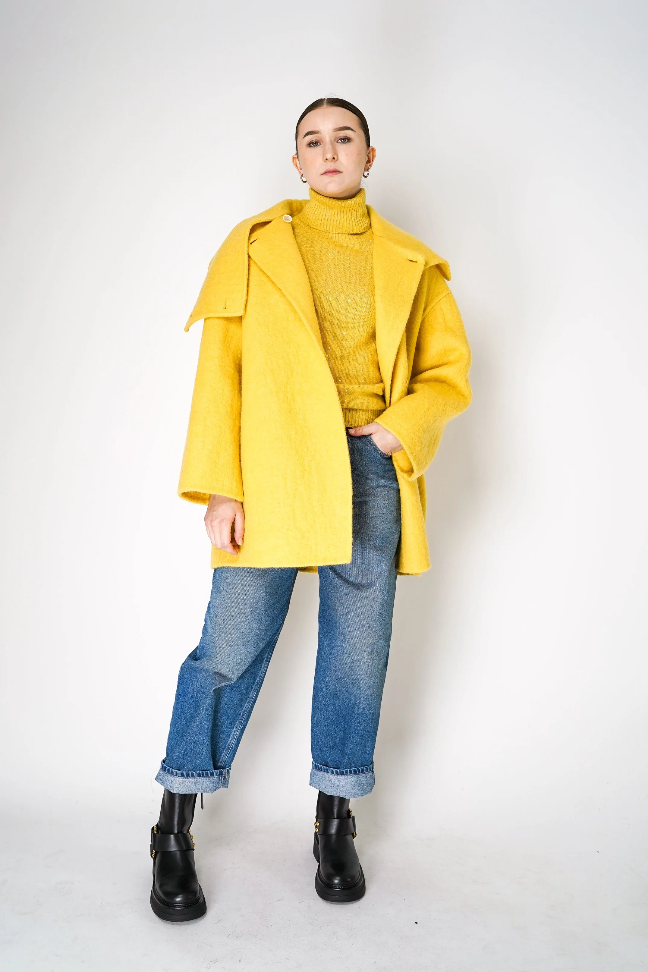 Fabiana Filippi Cashmere Blend Knit Sequined Turtleneck Sweater in Yellow