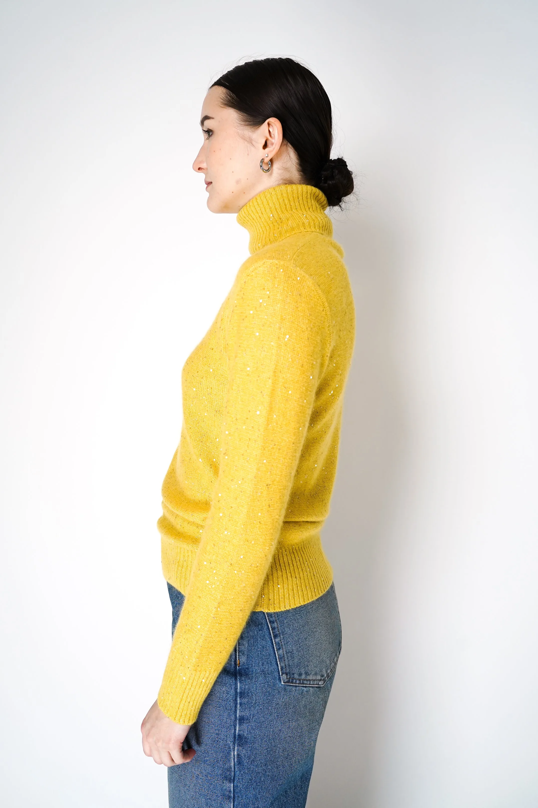 Fabiana Filippi Cashmere Blend Knit Sequined Turtleneck Sweater in Yellow