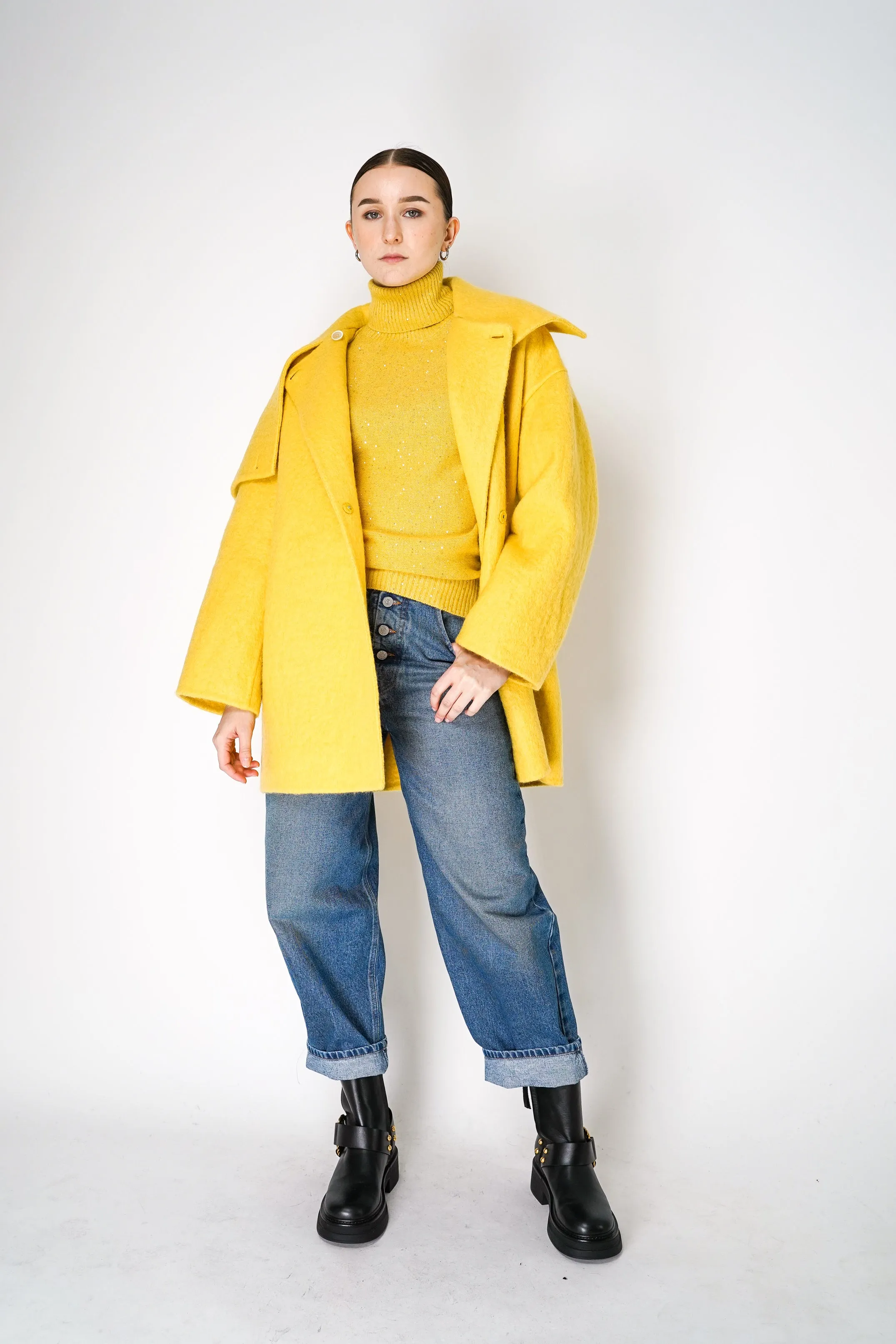 Fabiana Filippi Cashmere Blend Knit Sequined Turtleneck Sweater in Yellow