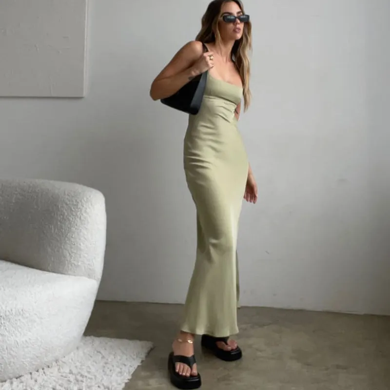FashionSierra - Chic Women Vintage Satin Long Dresses Elegant Party Bodycon Retro Backless