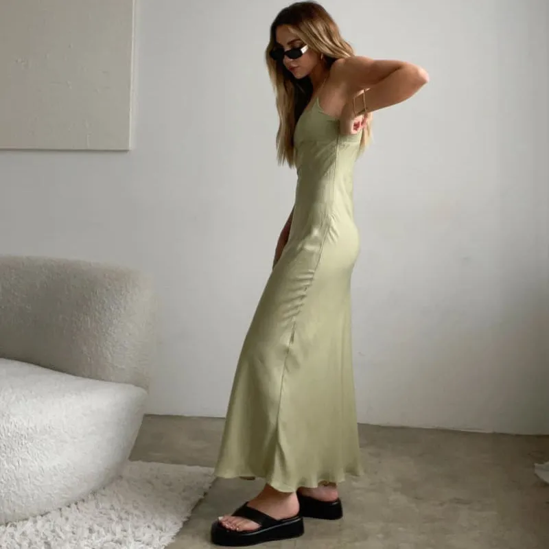 FashionSierra - Chic Women Vintage Satin Long Dresses Elegant Party Bodycon Retro Backless