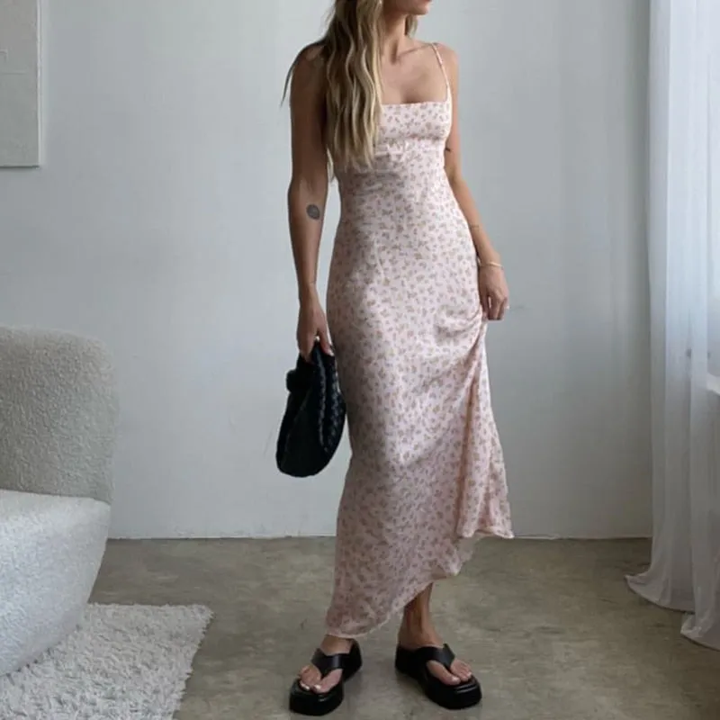 FashionSierra - Chic Women Vintage Satin Long Dresses Elegant Party Bodycon Retro Backless