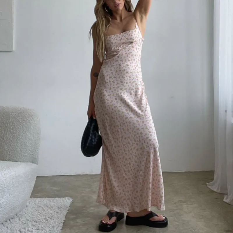 FashionSierra - Chic Women Vintage Satin Long Dresses Elegant Party Bodycon Retro Backless
