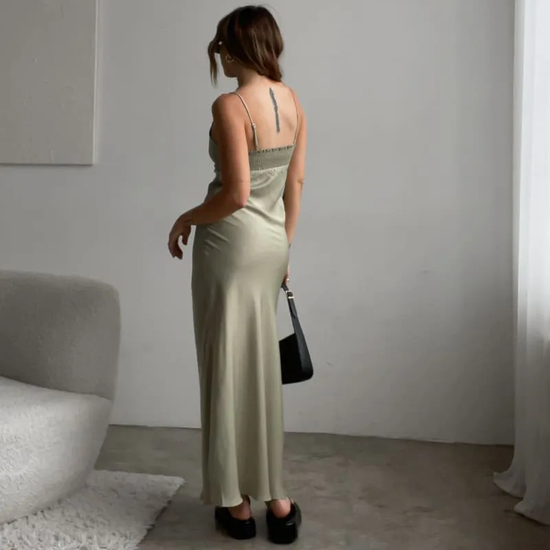 FashionSierra - Chic Women Vintage Satin Long Dresses Elegant Party Bodycon Retro Backless