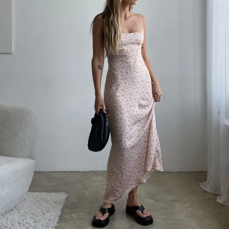 FashionSierra - Chic Women Vintage Satin Long Dresses Elegant Party Bodycon Retro Backless