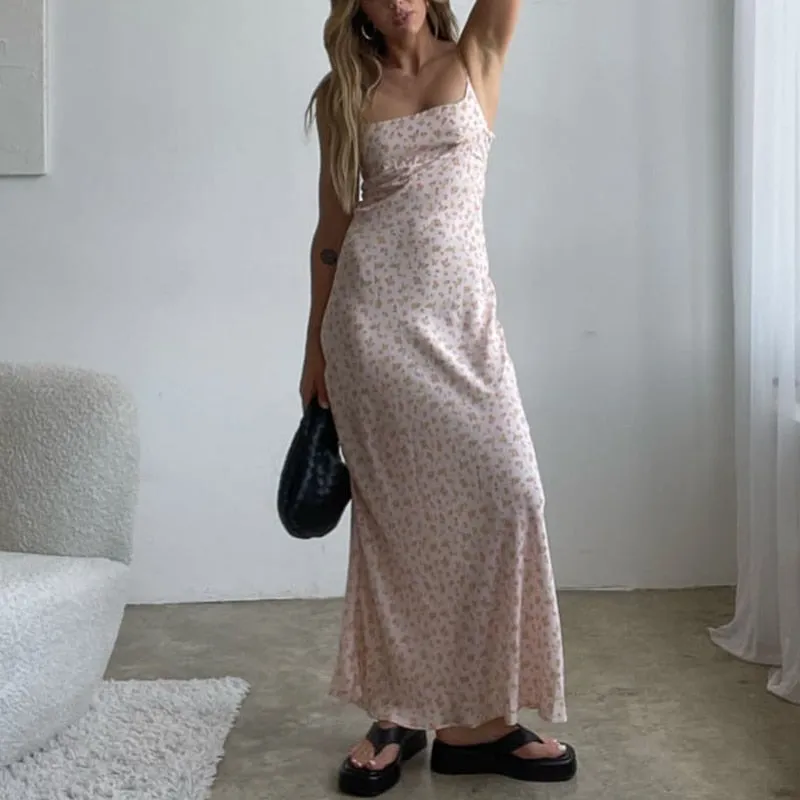 FashionSierra - Chic Women Vintage Satin Long Dresses Elegant Party Bodycon Retro Backless