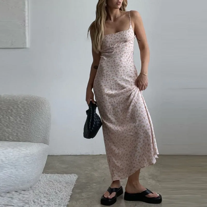 FashionSierra - Chic Women Vintage Satin Long Dresses Elegant Party Bodycon Retro Backless