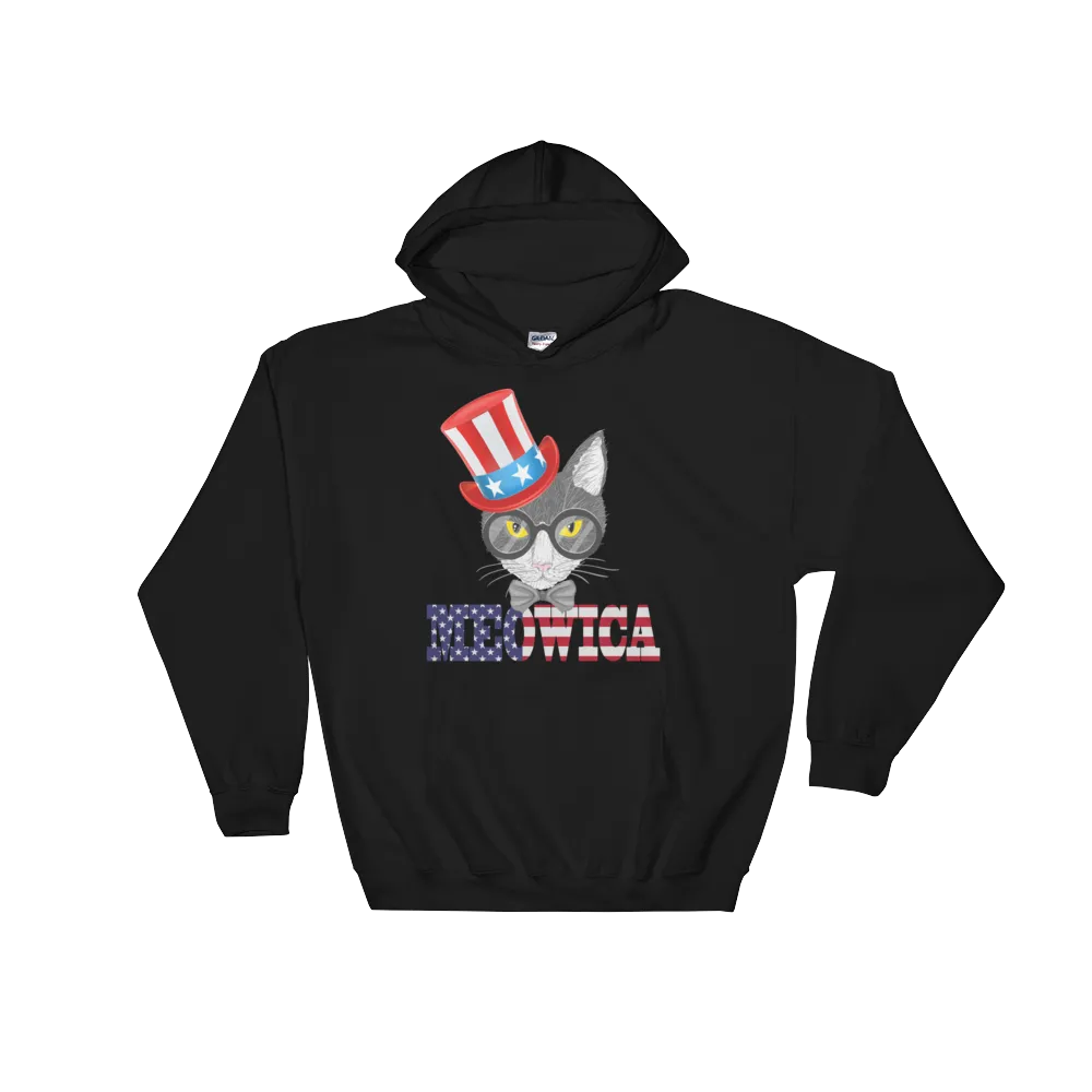 Gray Cat With Hat on Side USA Hoodie