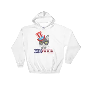 Gray Cat With Hat on Side USA Hoodie