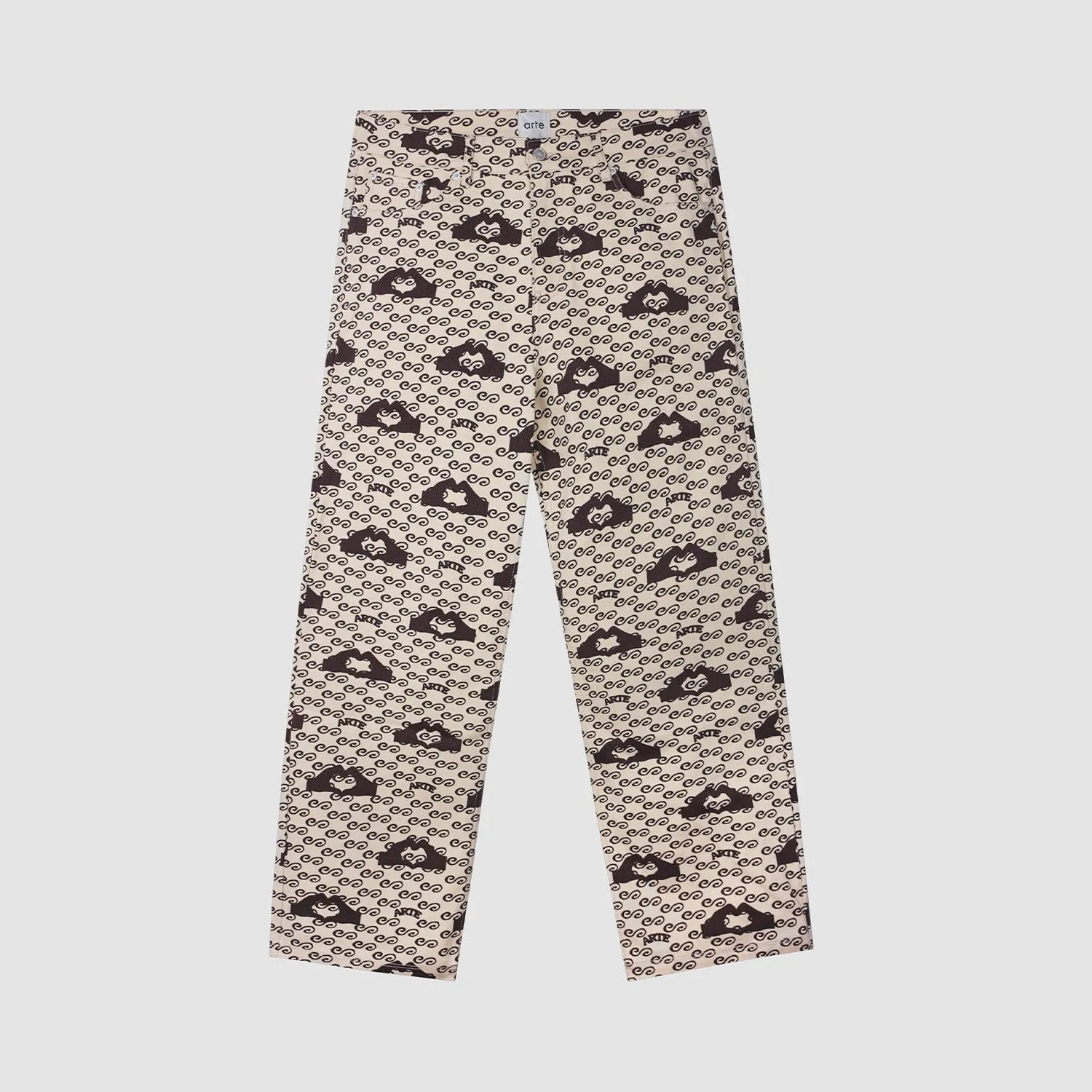 Hand Heart Print Pants - Cream/Brown