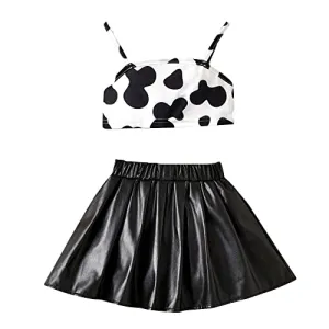 Hopscotch Girls Polyester Animal Print Blouse and Skirt Set in Black Color For Ages 4-5 Years (GOE-4130236)