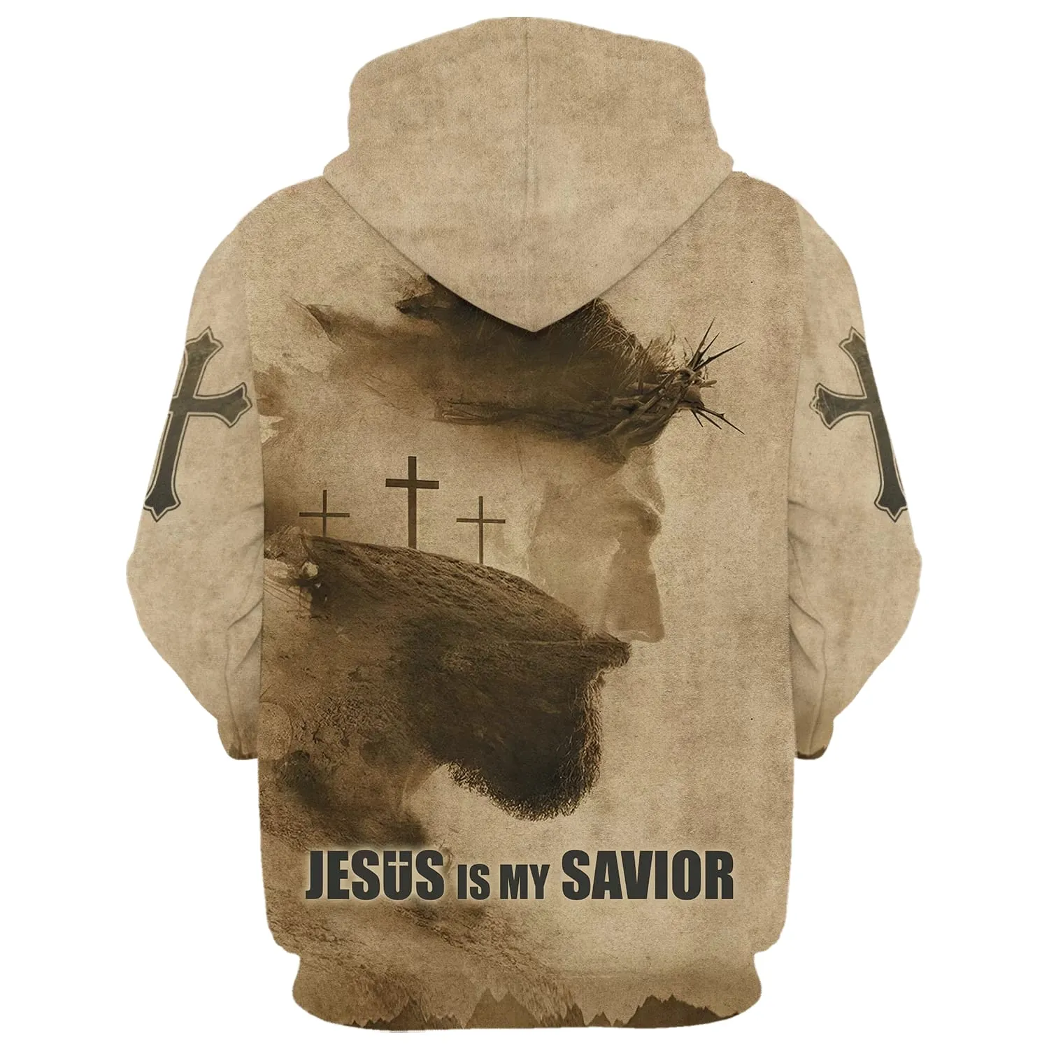 Jesus Is My Savior Hoodie Jesus Christ With Thorns 3 Crosses 3D Hoodies Jesus Hoodie Men & Women Christian Hoodie 3D Printed Hoodie