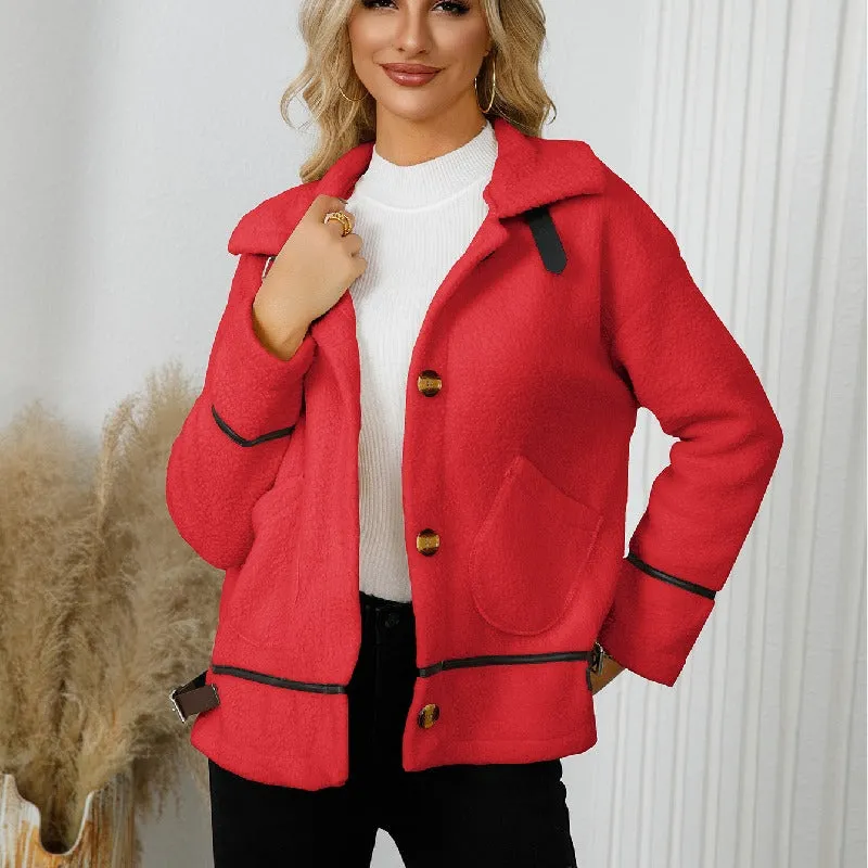 Lapel Buttoned Lambswool Cropped Jacket Wholesale Womens Clothing N3824091200180