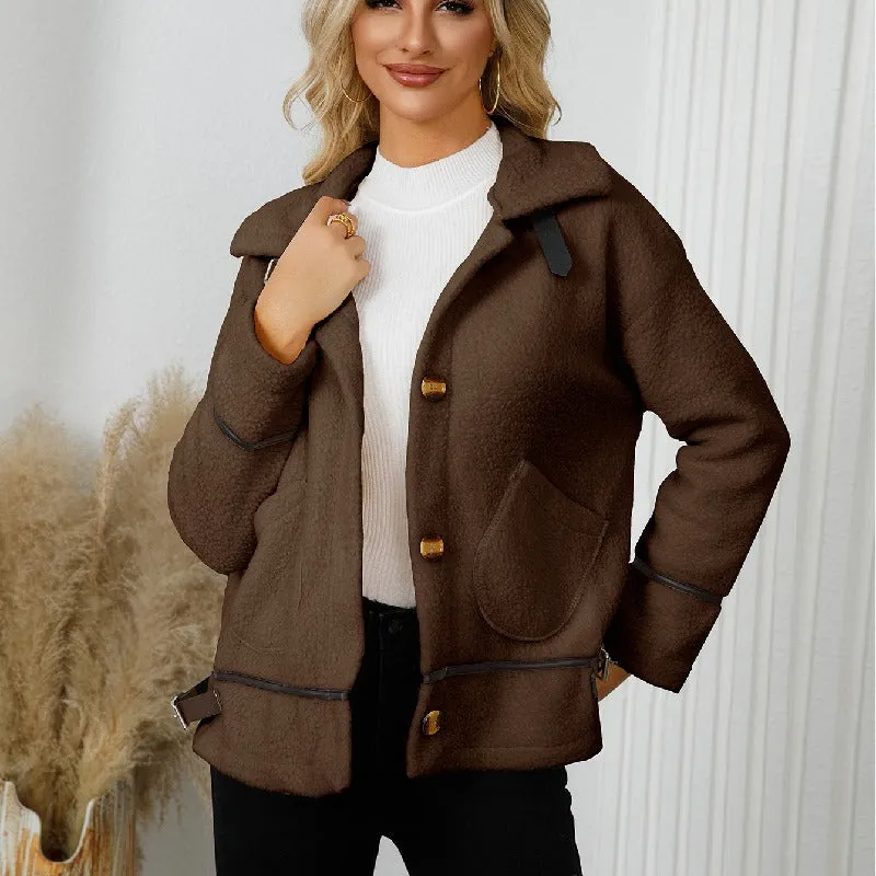 Lapel Buttoned Lambswool Cropped Jacket Wholesale Womens Clothing N3824091200180