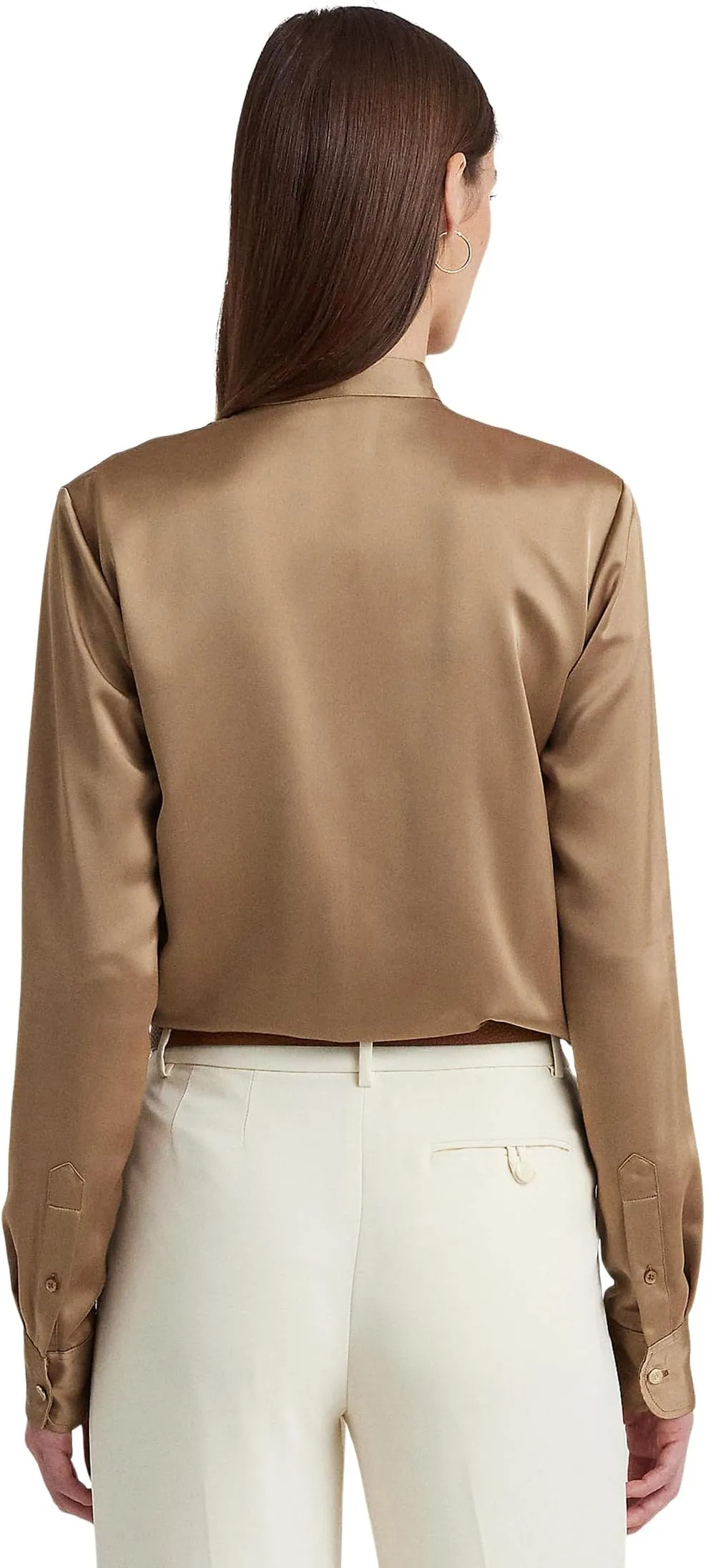 LAUREN Ralph Lauren Satin Charmeuse Ruffle Shirt in Classic Camel