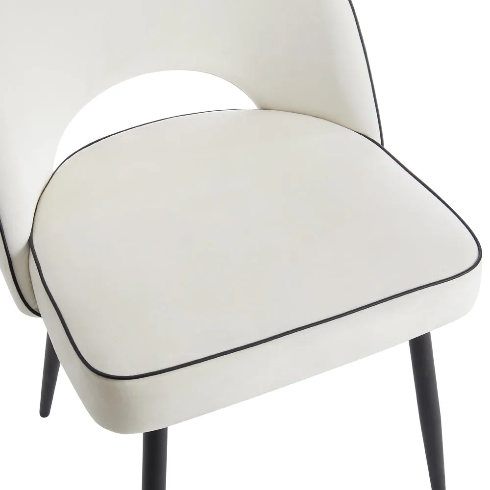 Livorno Silver Leg Glass Dining Table & 6 Tiago Chairs, Ivory Velvet