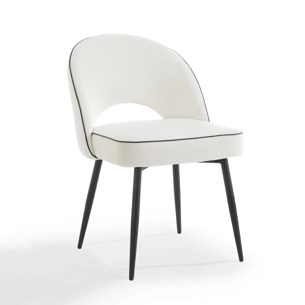 Livorno Silver Leg Glass Dining Table & 6 Tiago Chairs, Ivory Velvet
