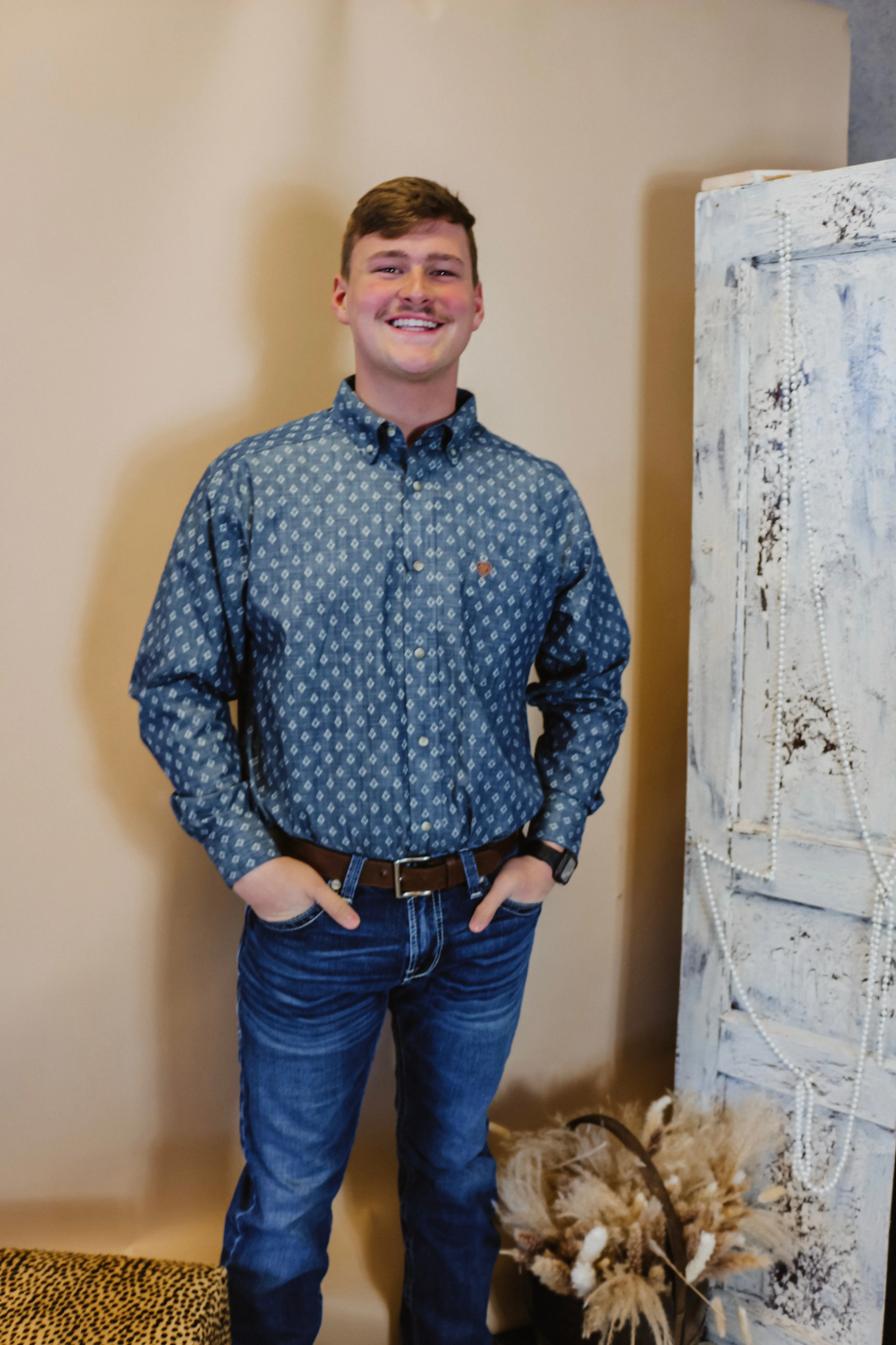 Men's Ariat Chambray Blue Dillon Classic Fit Shirt