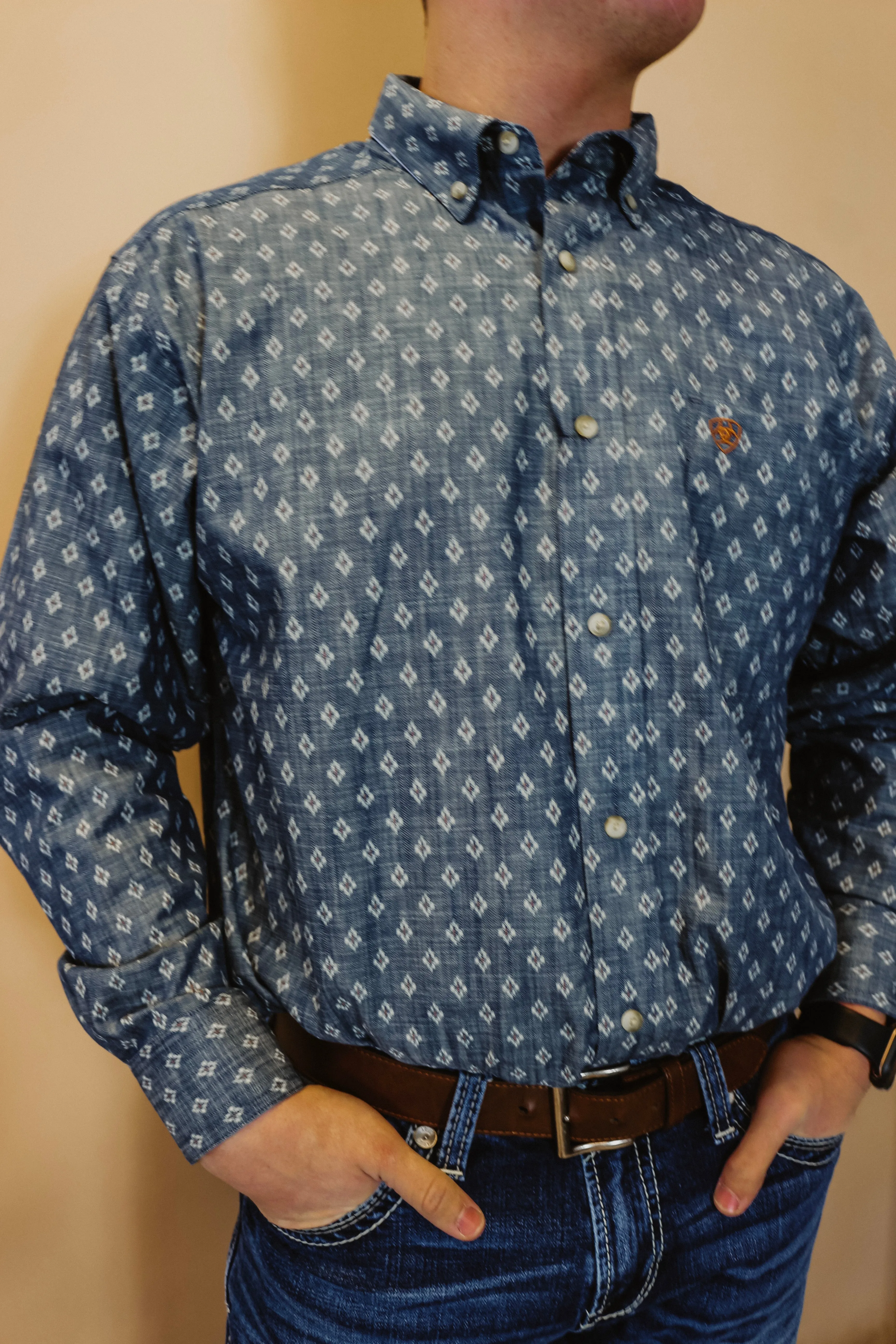 Men's Ariat Chambray Blue Dillon Classic Fit Shirt