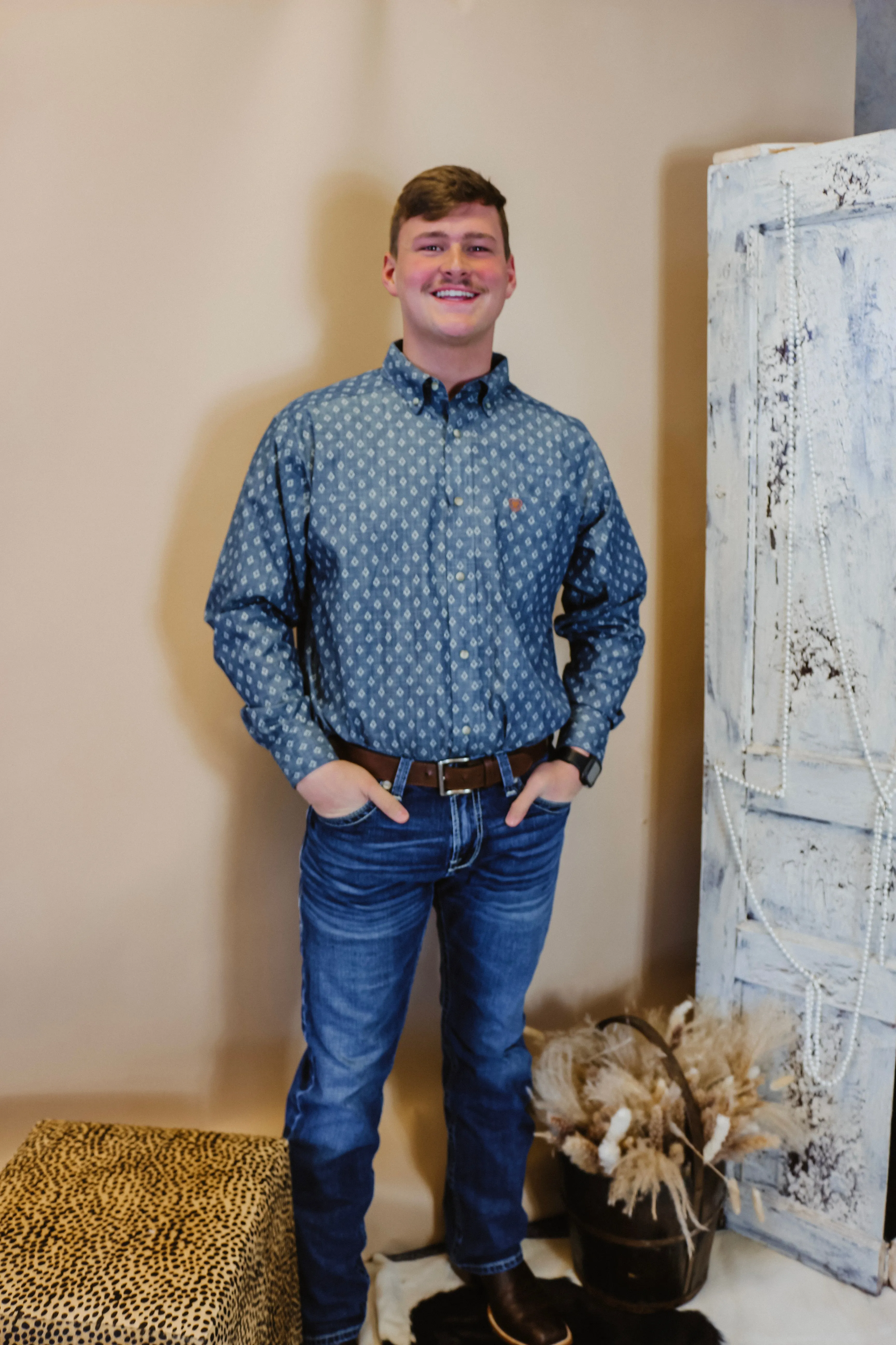 Men's Ariat Chambray Blue Dillon Classic Fit Shirt