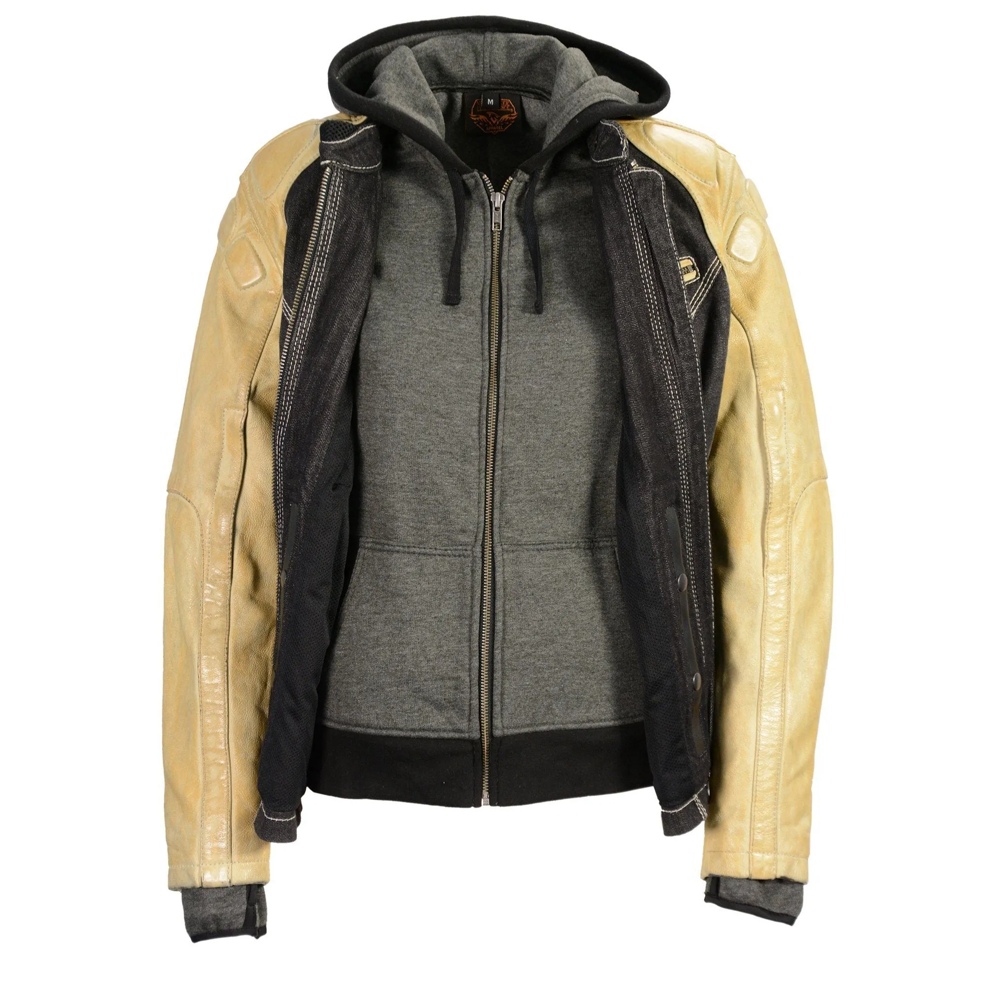 Milwaukee Leather MDL2005 Women's Two Tone Black and Beige Denim & Leather Scuba Jacket with Full Hoodie Jacket Liner