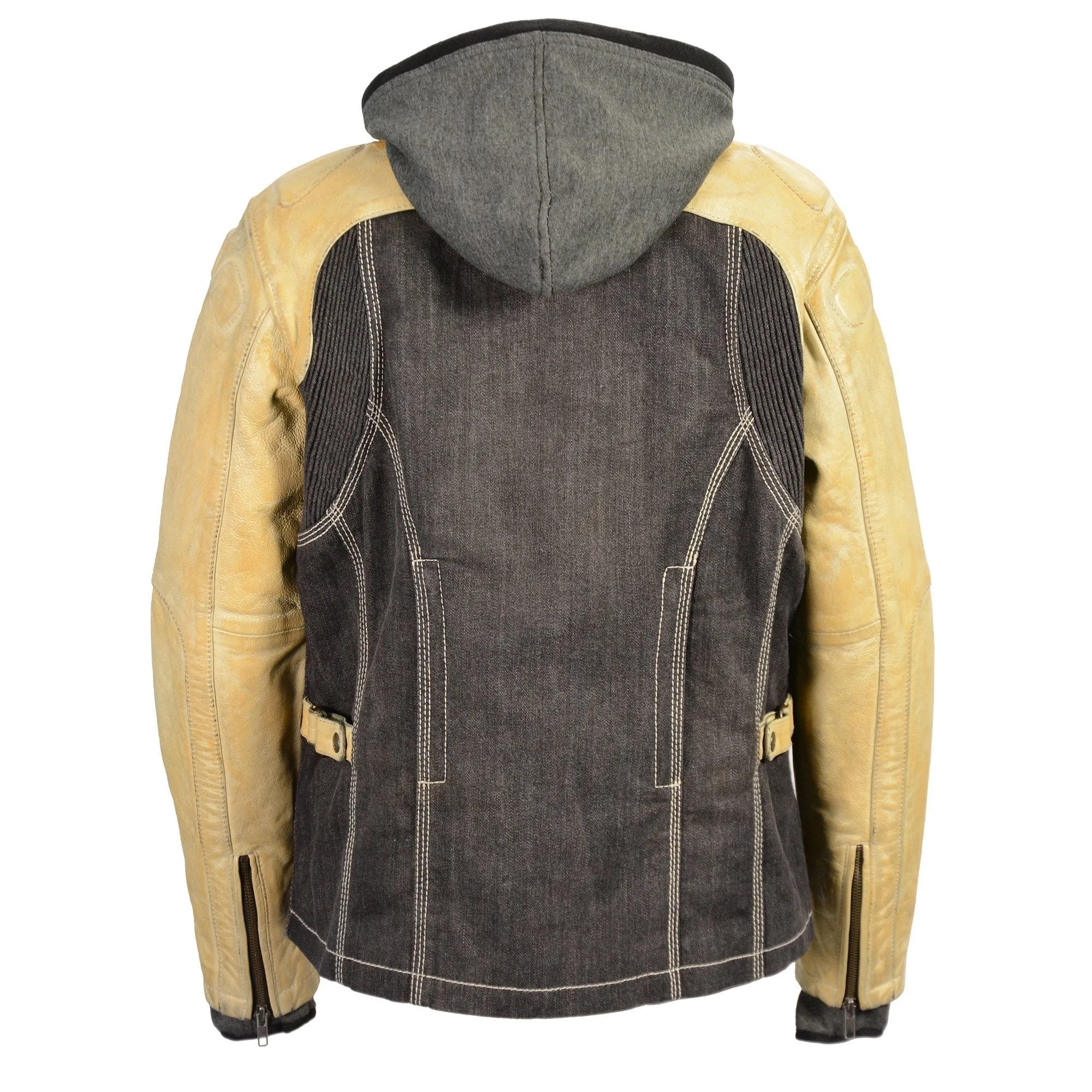 Milwaukee Leather MDL2005 Women's Two Tone Black and Beige Denim & Leather Scuba Jacket with Full Hoodie Jacket Liner