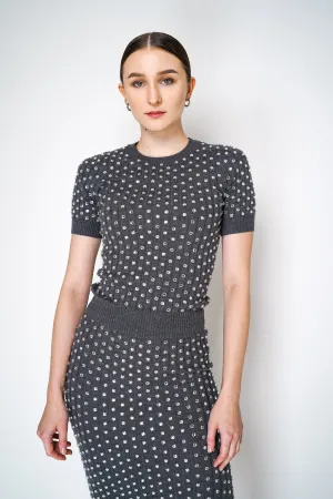 Nº21 Crystal Embellished Knit Top in Grey