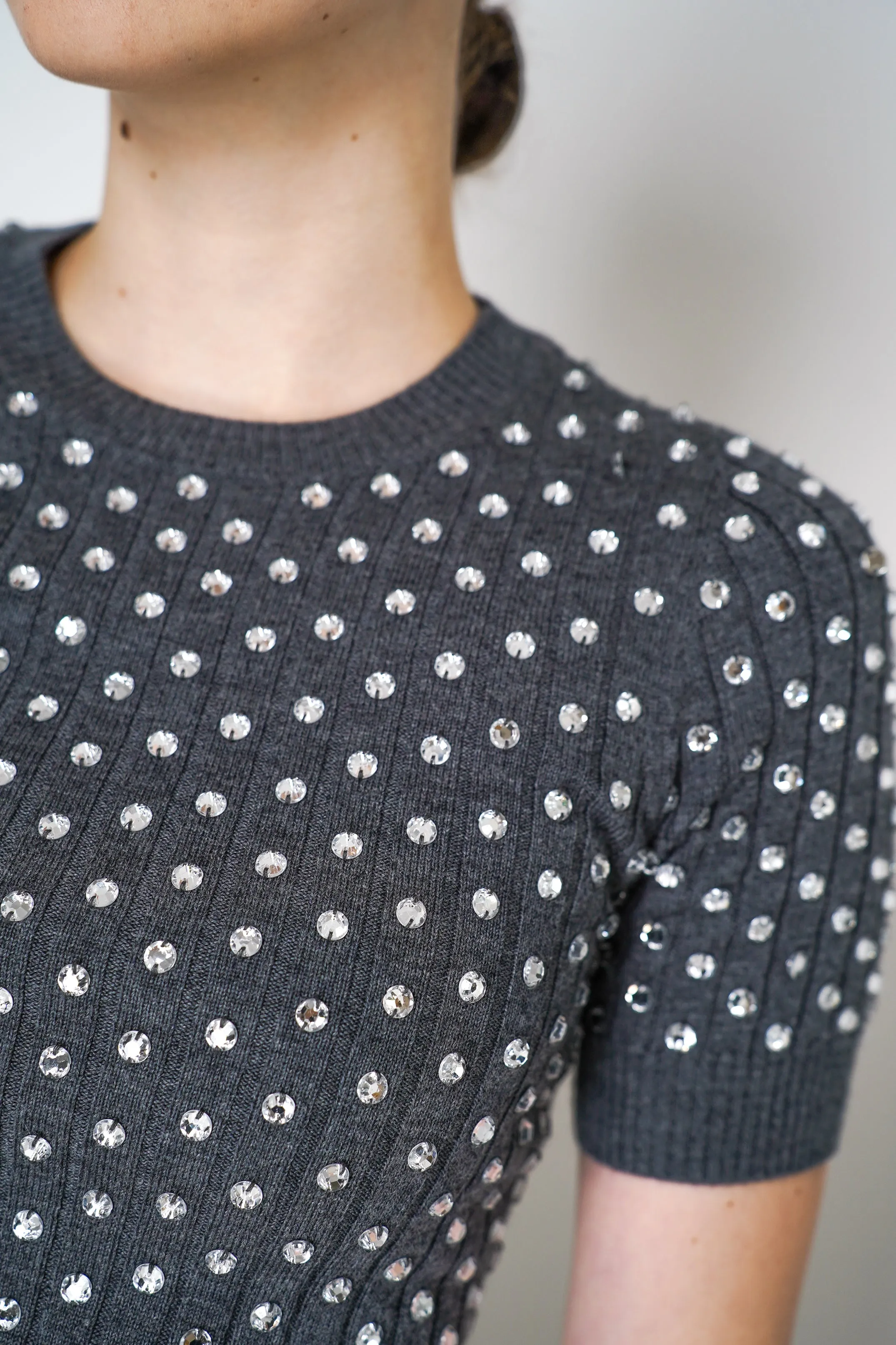 Nº21 Crystal Embellished Knit Top in Grey