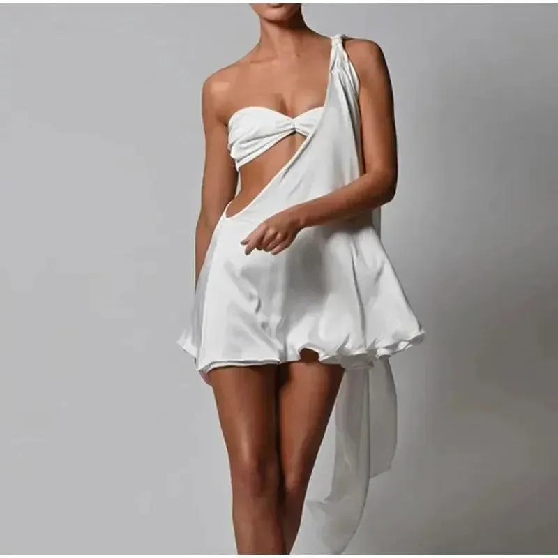 Off-Shoulder White Mini Dress: Stylish One-Shoulder Party Attire