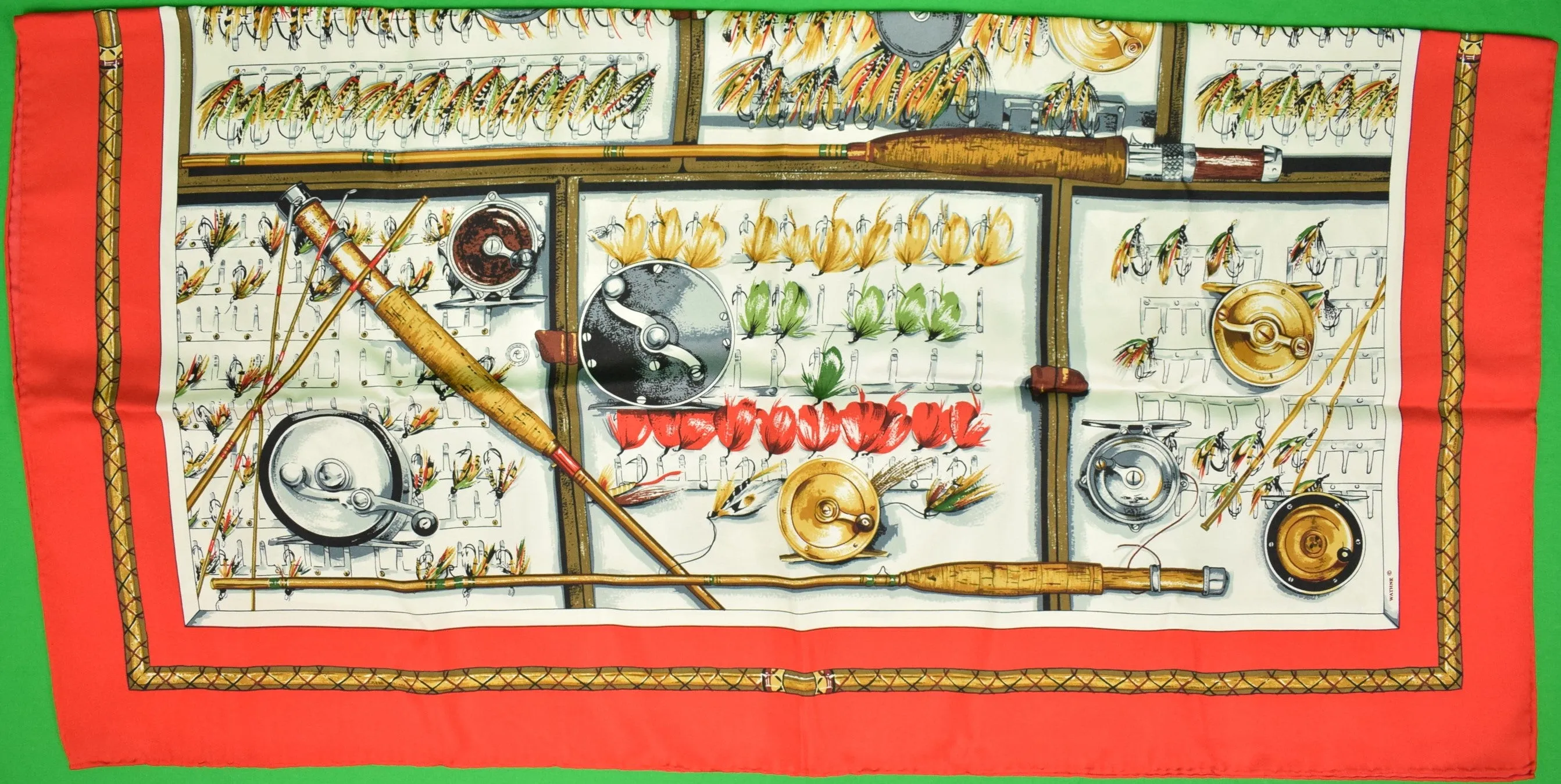 "Wathne Italian Silk Scarf w/ Fly-Fishing Motif" (SOLD)