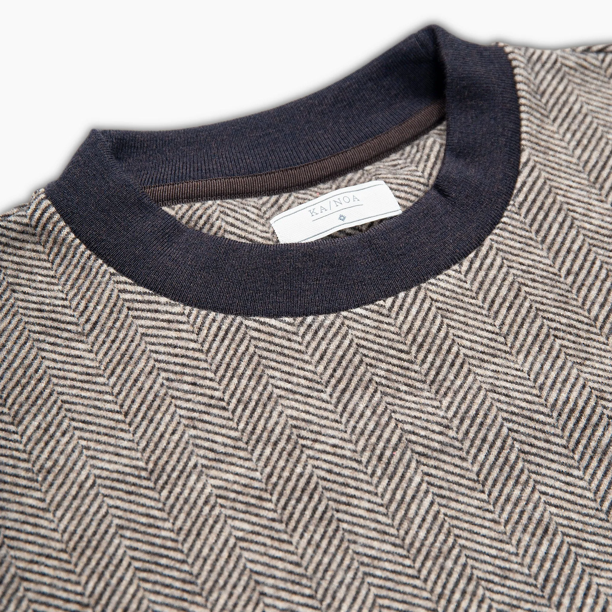 Sean yarn dyed wool and cotton crew neck sweater with logo in leather