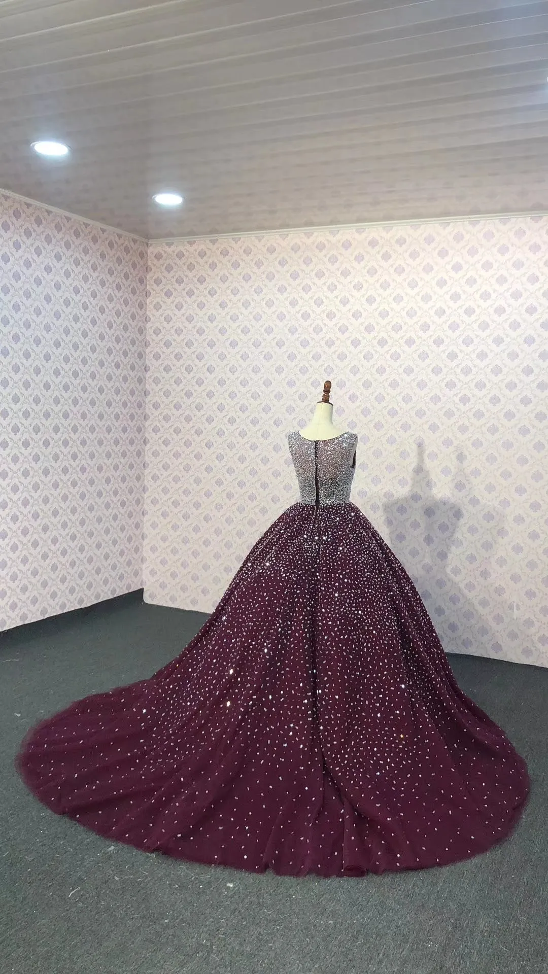 Sliver crystals beaded dark red ball skirt prom quinceanera dresses 2024