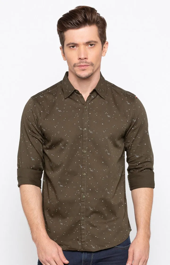 Spykar Men'S Brown Cotton Printed Casual Shirts